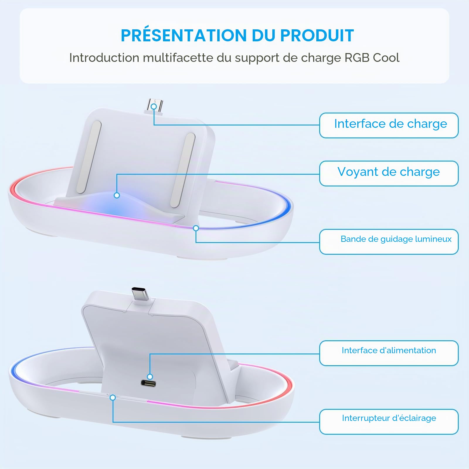 FASTSNAIL LED Chargeur pour PS Portal,Accessoire compatibles avec PlayStation Portal Remote Player,PSP Support de Charge
