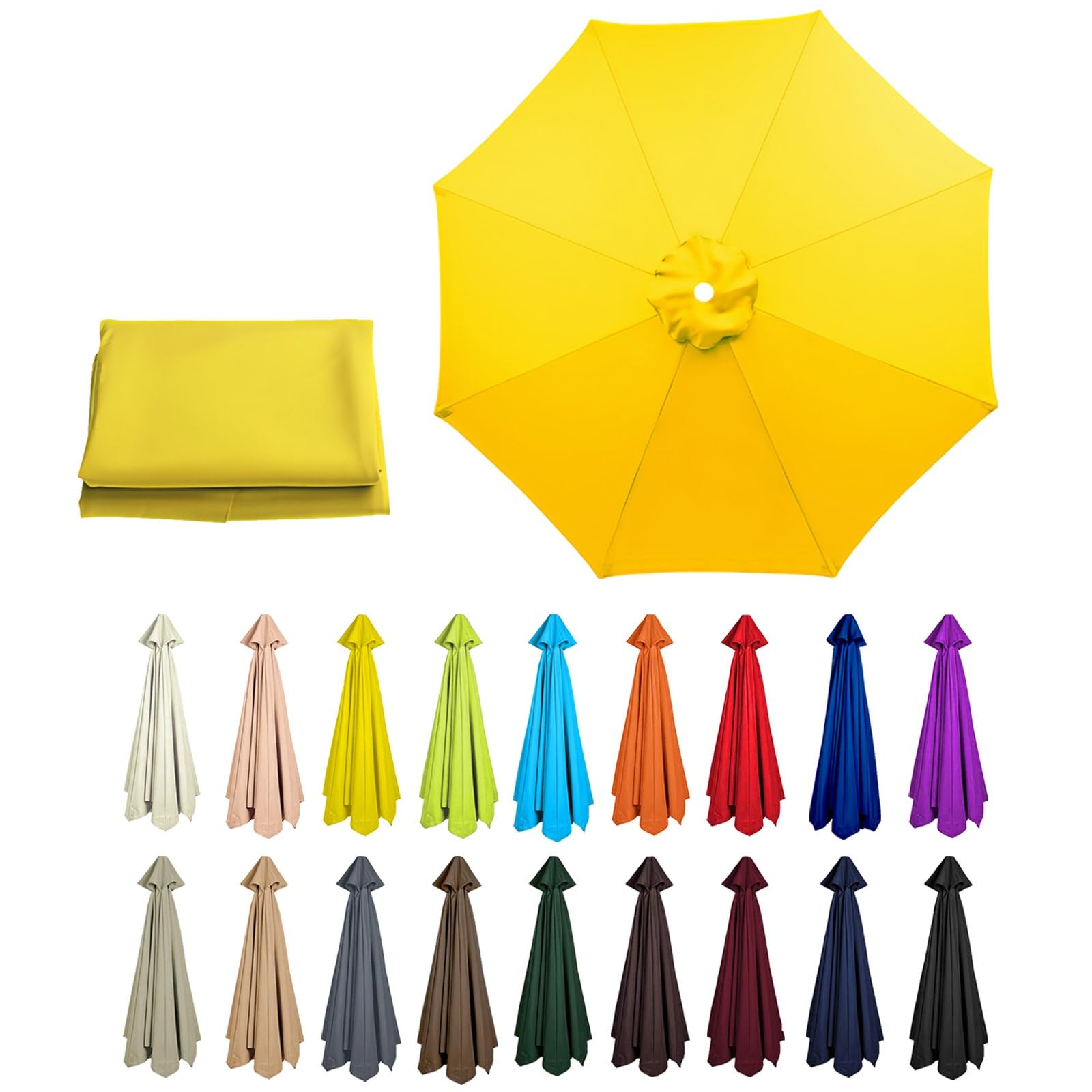 6/8 Arms Outdoor Replacement Canopy | Patio Umbrella Cover | Anti-ultraviolet Market Umbrella Top | Breathable | Washable | for Outdoor Patio Garden Beach(Yellow,6 ribs: 2m/6.6ft)