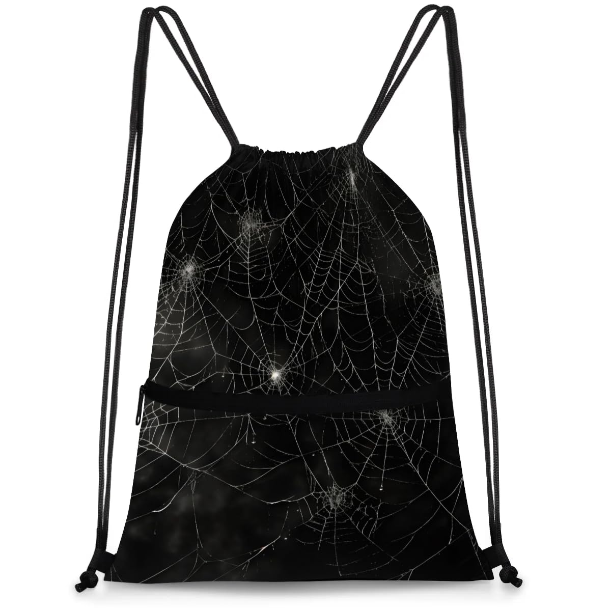 Hsorgin Black and White Spiders Web Drawstring Backpack for Women Men Sackpack Sports Gym Bags Waterproof Drawstring Bag for Shopping Beach Yoga