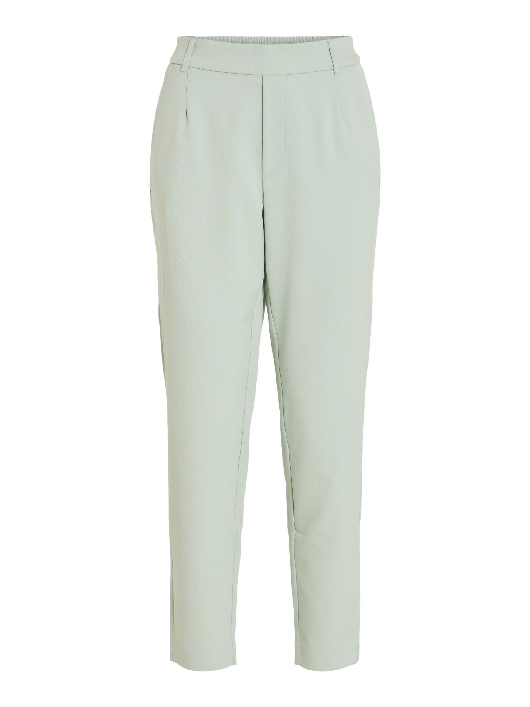 Vila VIVARONE Women's High Waist Trousers Slim Fit, Green, 14