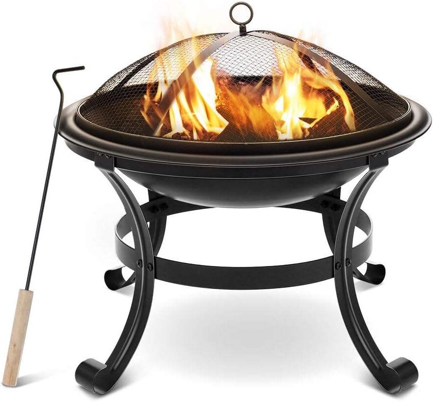 Camping Fire Pit 22 Inch Steel Firepit DIY Mesh Screen Durability Rustproof Bowl BBQ Grill Outdoor Bonfire