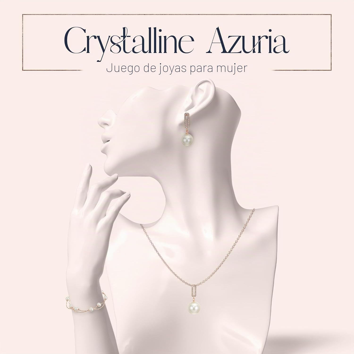 Crystalline Azuria Mujer 18ct Chapado en Oro Perlas Blancas simuladas Juego de joyas Collar Pendientes Pulsera para Mujer