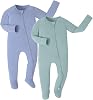 JunNeng Viscose from Bamboo Baby Sleeper,Newborn Footie Pajamas with 2 Way Zipper & Fold Over Mittens,0-12M