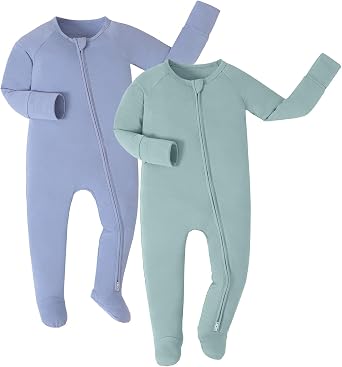 JunNeng Viscose من Bamboo Baby Sleeper،بيجامات قدم لحديثي الولادة مع سحاب ثنائي الاتجاه وقفازات قابلة للطي، 0-12 م