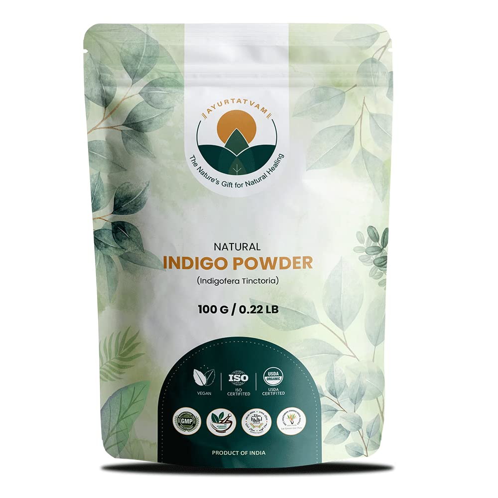 Ayurtatvam Natural Indigo Powder 200g - Pure and Natural Indigo for coloring hair black or brown naturally (100g*2 Pc)