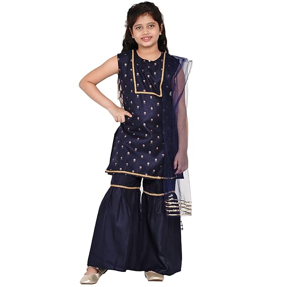 Bitiya By Bhama Girls Cotton Blend Kurta & Sharara