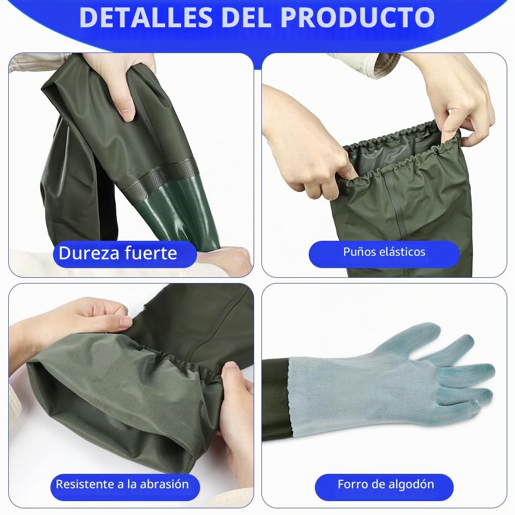 70cm Guantes de Estanque, Impermeables Limpieza Guantes Trabajo con Longitud Hasta el Codo para Jardinería, Pesca, Acuarios y Maquinaria Industrial (Verde)