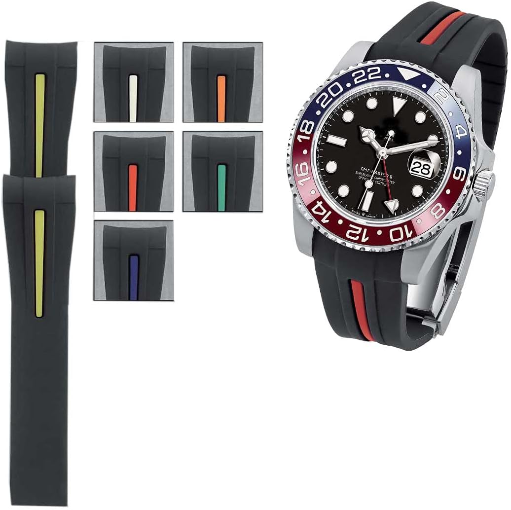 Two-tone Volcanic Rubber Strap Black Curved lug 20 mm adaptable to Rolex Sport, Rubber,