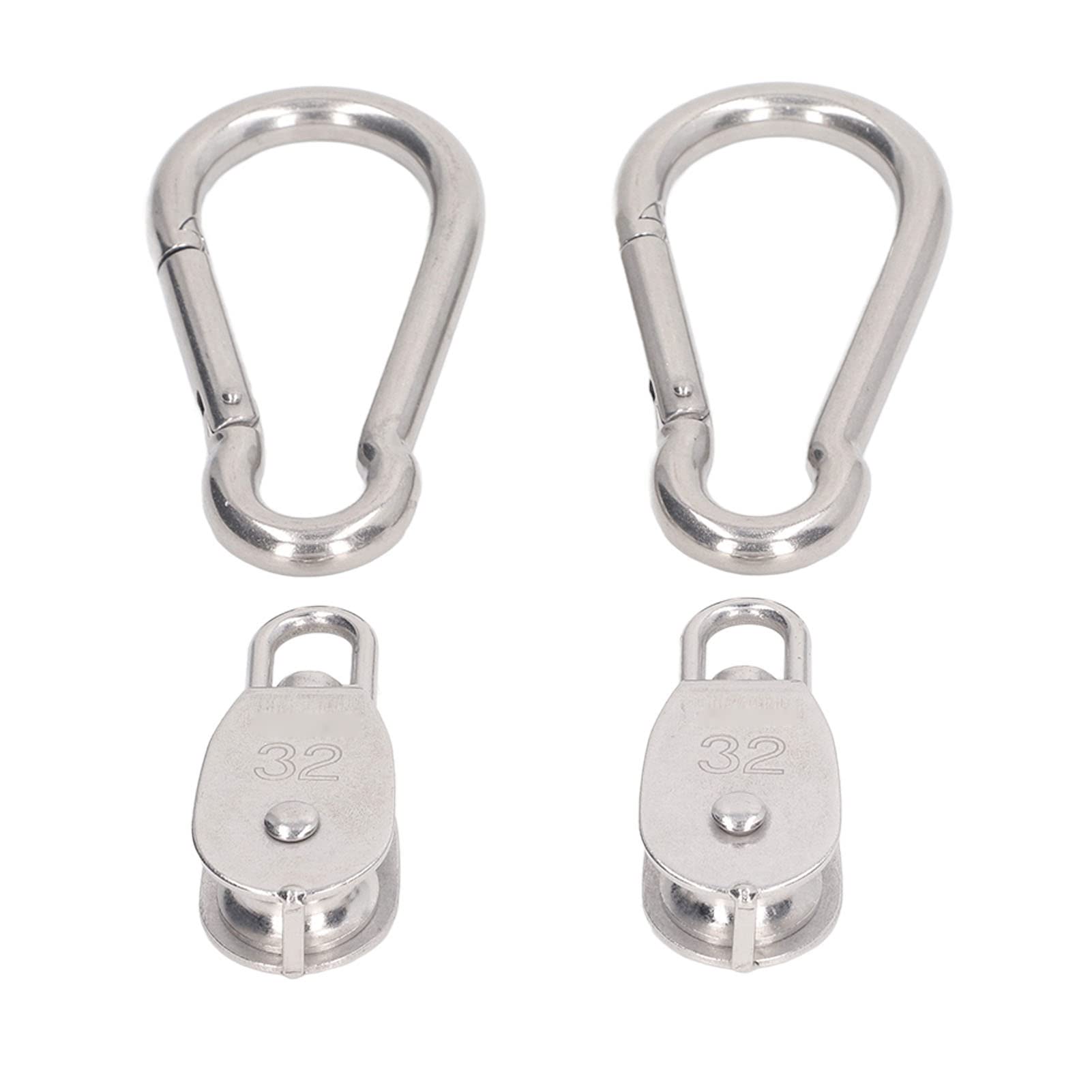2PCS Blocs de poulie, en acier inoxydable 250kg / 551 lb Roulement avec 2 m12 Spring Snap Hook Anchor Poulle