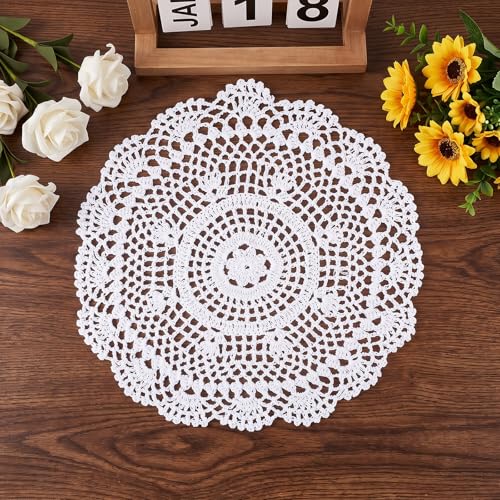 RAHHLIZS Napperons ronds en dentelle au crochet - 30 cm - Blanc - Vintage - Fait à la main - Pour mariage, anniversaire