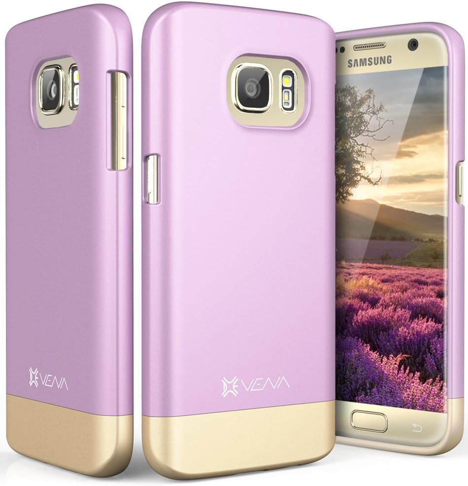 Vena Galaxy S7 Case, [iSlide][Two-Tone] Dock-Friendly Slim Fit Hard Case Cover for Samsung Galaxy S7 (Lavender/Champagne Gold)