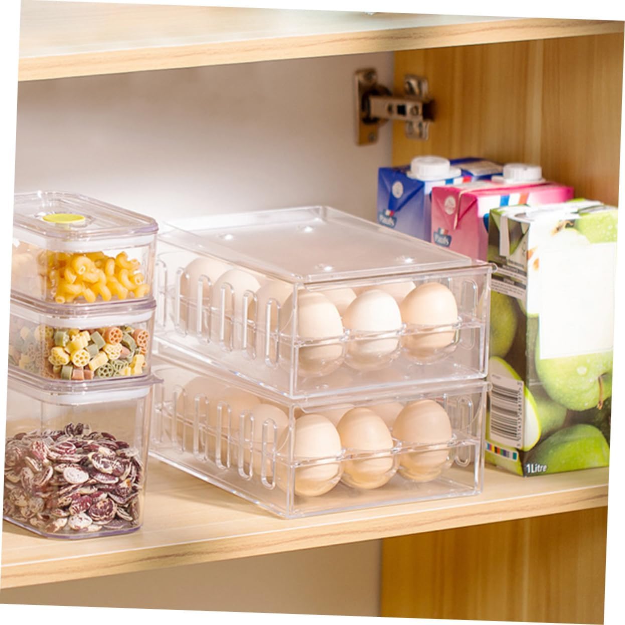 BESTOYARD Refrigerator Egg Organizer Drawer Transparent Stackable Egg Storage Bin with Hollow Design for Freshness and Easy Access Space-saving Fridge Holder