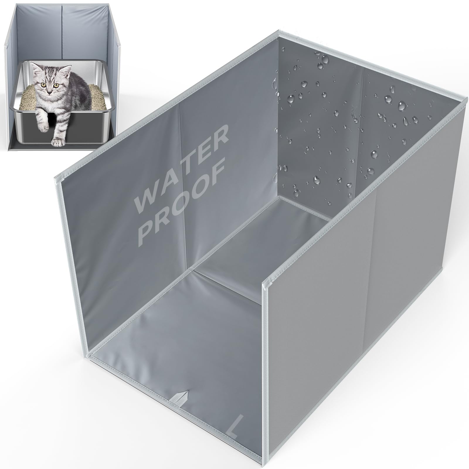 Photo 1 of 24"L × 17"W × 16"H Foldable Cat Litter Box Enclosure, All-in-One Litter Box Splash Guard for Large Litter Pan, High Sided Litter Box Shield with Removable Mat, Easy to Clean, No Mess, Odorless