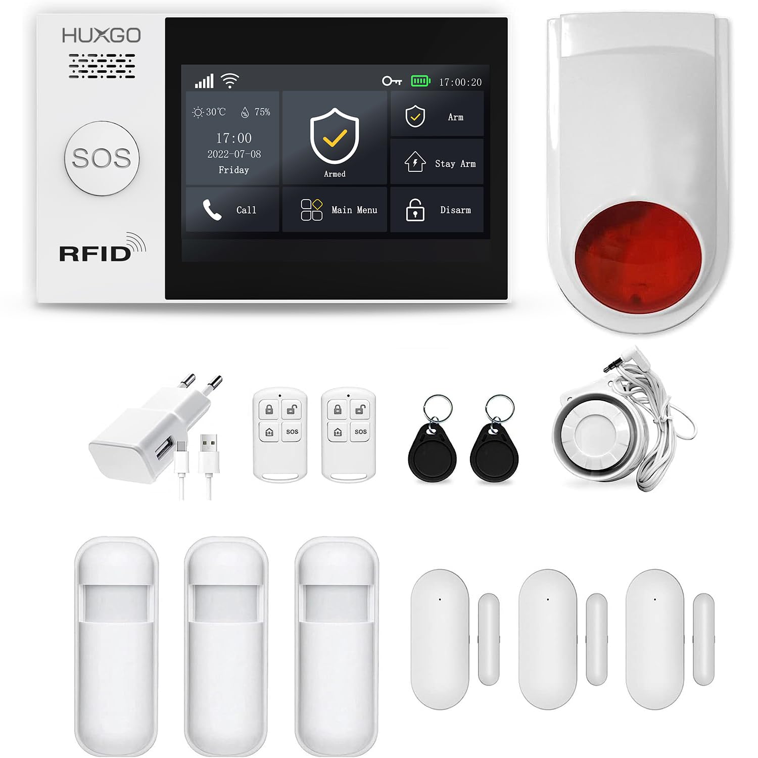 HXA007 – Sistema di Allarme Wireless con 3 Sensori di Movimento, 3 Sensori Porta/Finestra, Sirena Aggiuntiva, Moduli WiFi+GSM, App Tuya, Controllo da Telefono e SMS, Lingua Italiana