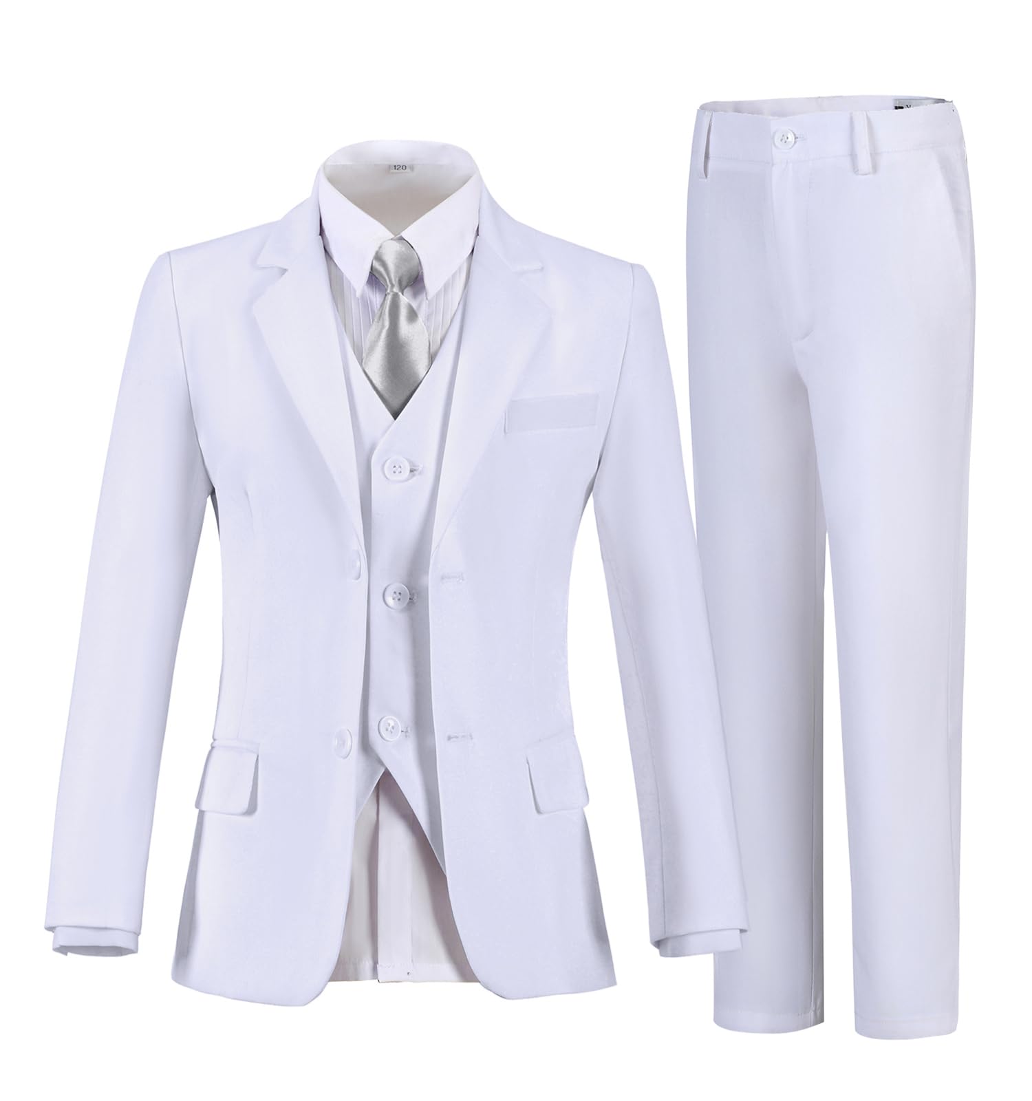 Photo 1 of Boys Suits Formal 5 Piece Notched Lapel Suit Toddler Classic Slim Fit Dresswear Tuxedo Set for Boy White Size 18