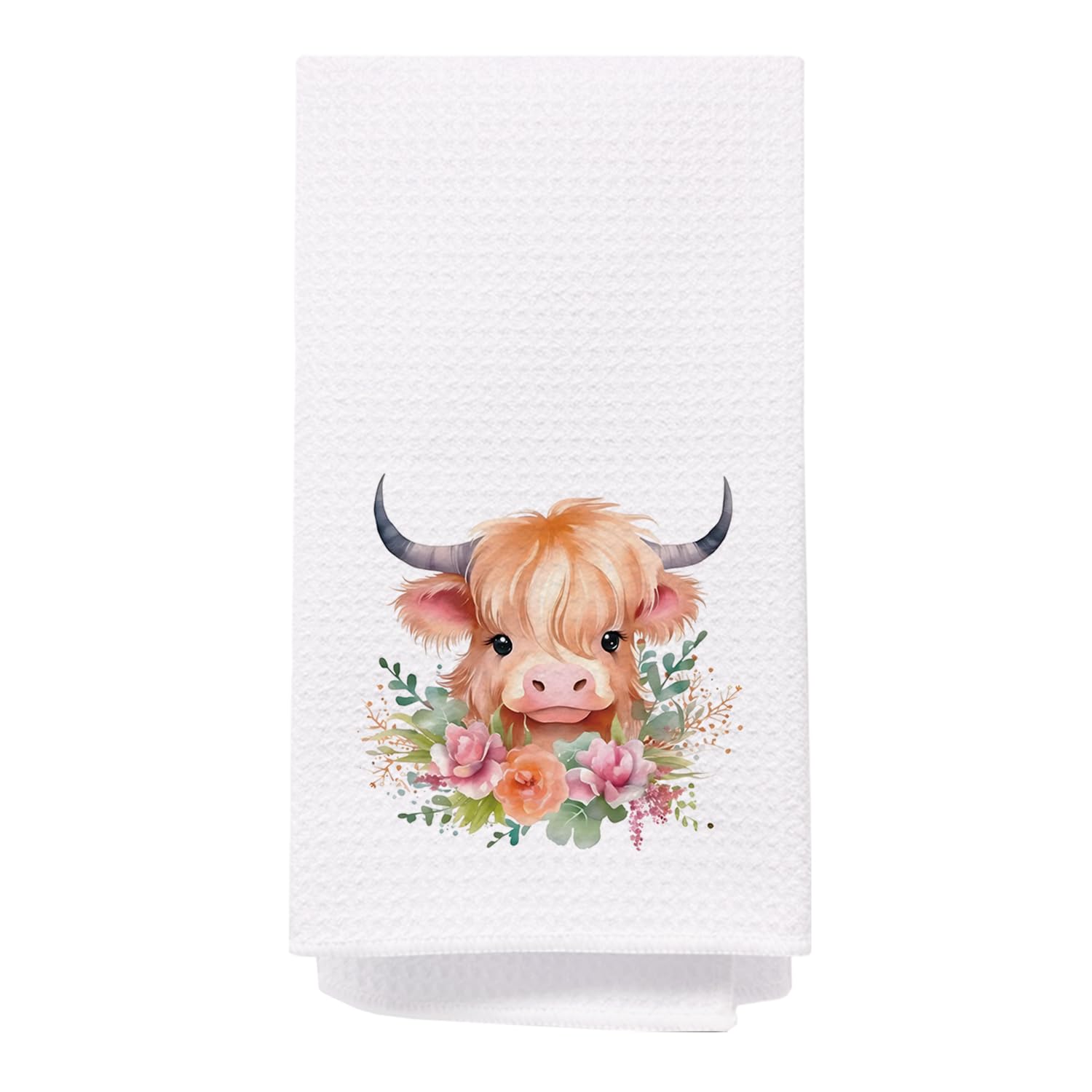 SPBL&L Highland Cow Kitchen & Bath Towels, Western Farmhouse Decor, Floral Pattern, 16x24 Inches, White