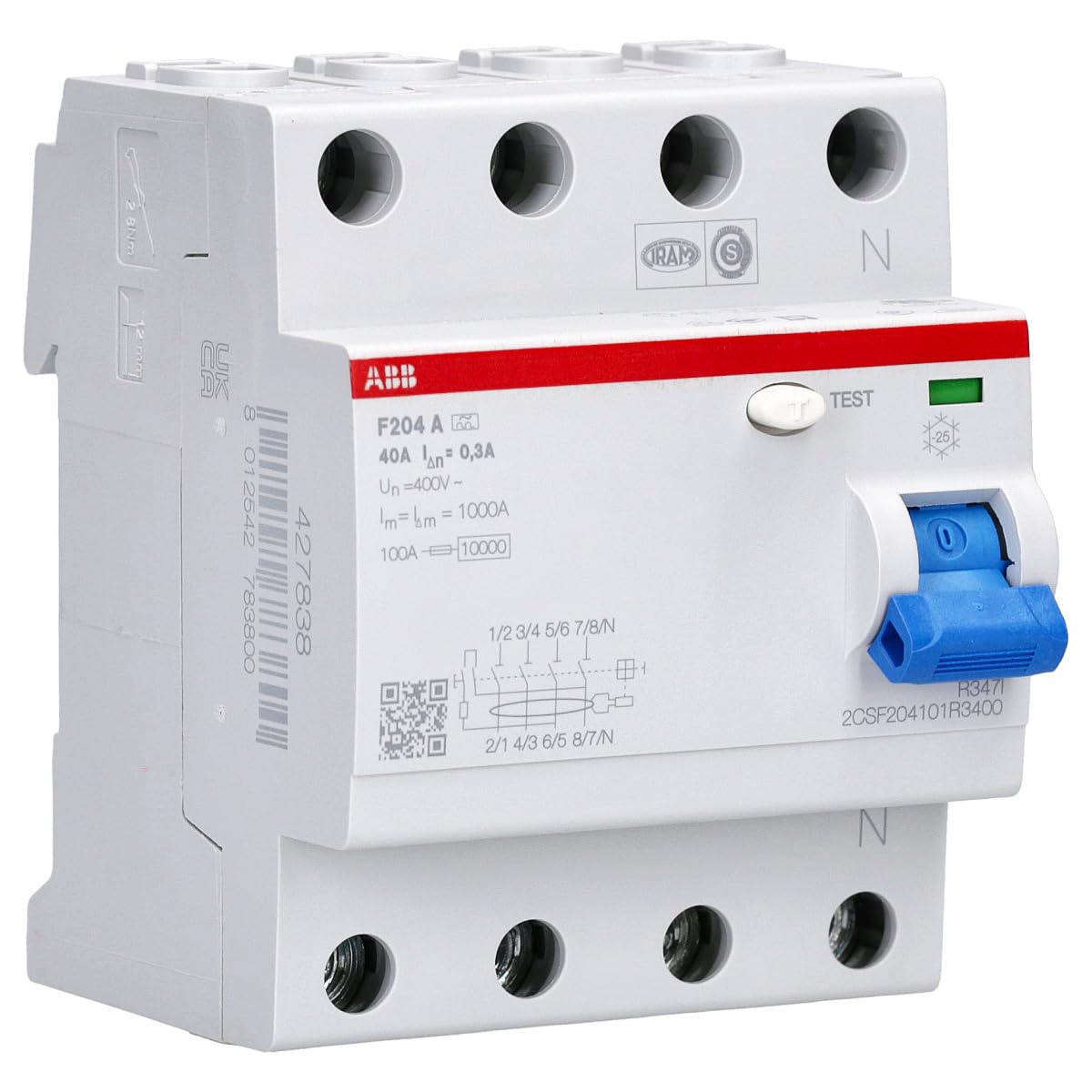 ABB Protecta Plus F204 A-40/0.3 Residual Current Circuit Breaker • 4 Pole • 40A • Type A • 300mA • RCCB • DIN Rail • F200 Series • Earth Fault Protection • 2CSF204101R3400