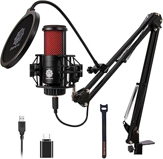 DIGIMORE USB Condenser Microphone Kit | 192kHz/24bit | BoomArm, Pop Filter, Mic Cover, Shock Mount, Tripod & 2.5M USB Cable | Podcasting, Gaming, Singing & Live Streaming (D-500)