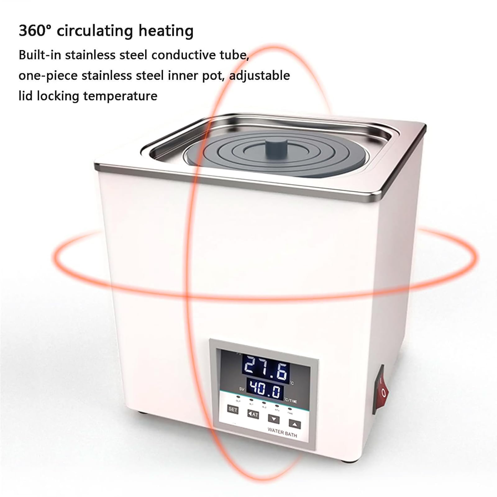 Baño María digital de laboratorio (1/2/4/6/8 orificios), antisecado, calefacción circulante de 360°, control preciso de temperatura de 0,1 ℃, con drenaje (2/4/6/8 orificios),8Hole