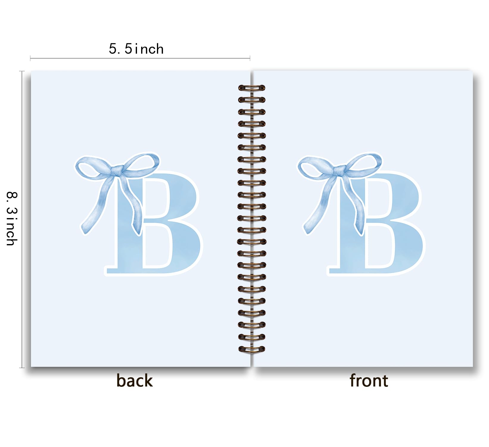 foedor Initial B Notebook Journal,Personalized Teen Girl Gifts,Coquette Trendy Preppy Blue Bow Spiral Notebook,Monogrammed Gifts for Women Teen Girl,College Ruled Hardcover Spiral Notebook 5.5 x 8.3