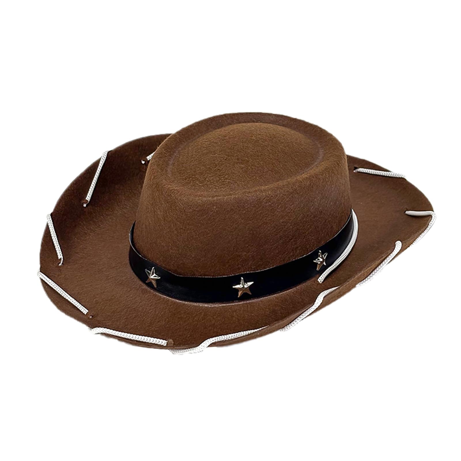 Kids Western Style Cowgirl Cap Stylish Leather Belt Decorated Wide Brimmed Hat for Outdoor Party Wear (Chocolate, ONE Size)