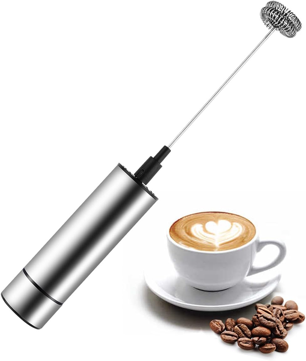 Milk Frother, JOANBETE Handheld Electric Portable Foamer and Drink Mixer, Battery Powered and Stainless Steel with High Torque Motor for Cappuccinos, Lattes, Matcha, and Bulletproof Coffee