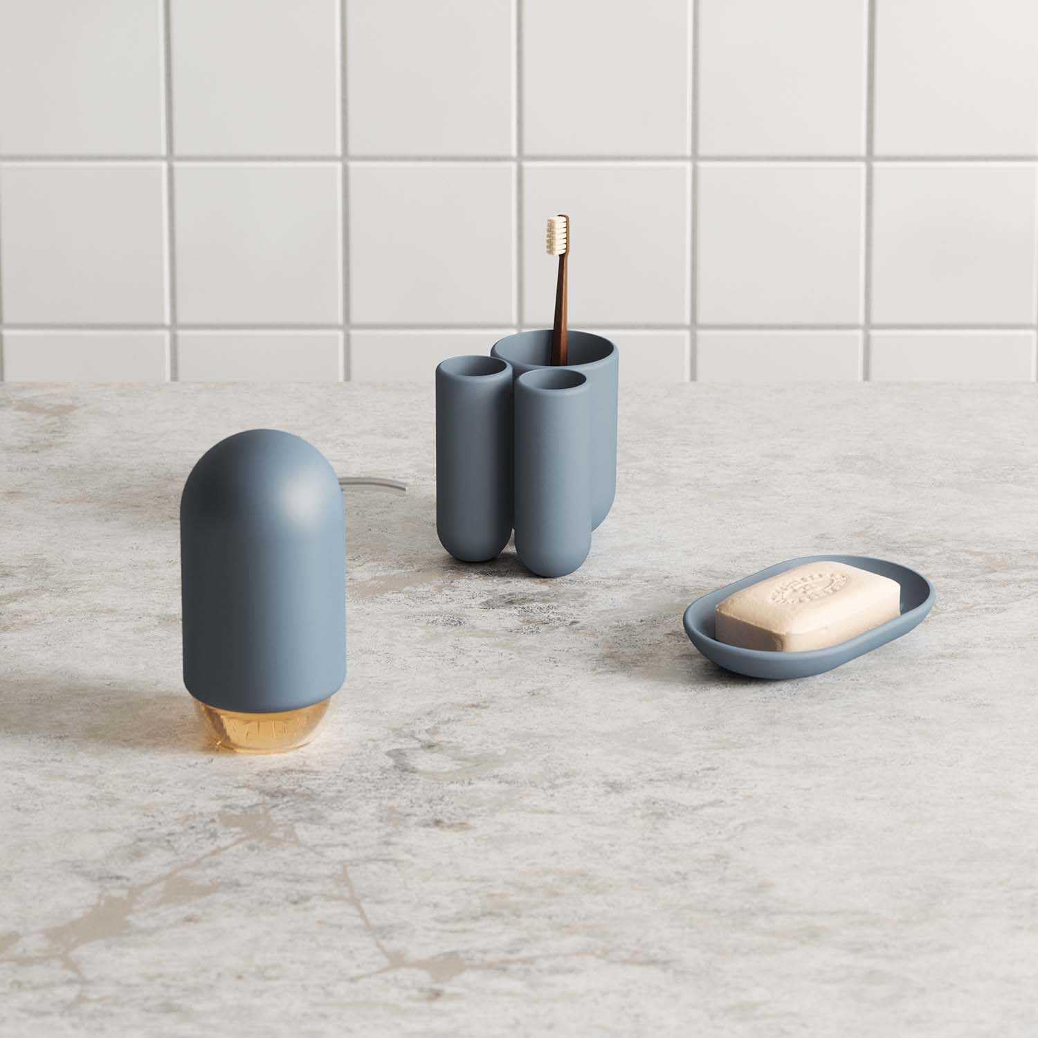 Umbra Touch Hand Soap Dispenser, Plastic Liquid Pump Bottle, Durable and Refillable for Bathroom or Kitchen Sink Slate Blue - Image 2