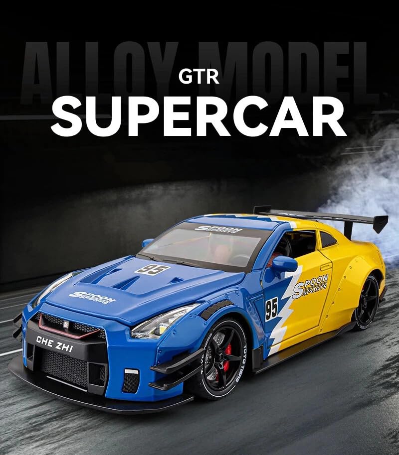 Image of NISHCHAY 1:24 Scale Nissan Skyline GTR-R34 Diecast Models Alloy Diecast Toy Car Alloy Sports Car Model Vehicle Sound Light & Pull Back Toy for Kids Gift (Nissan GTR)
