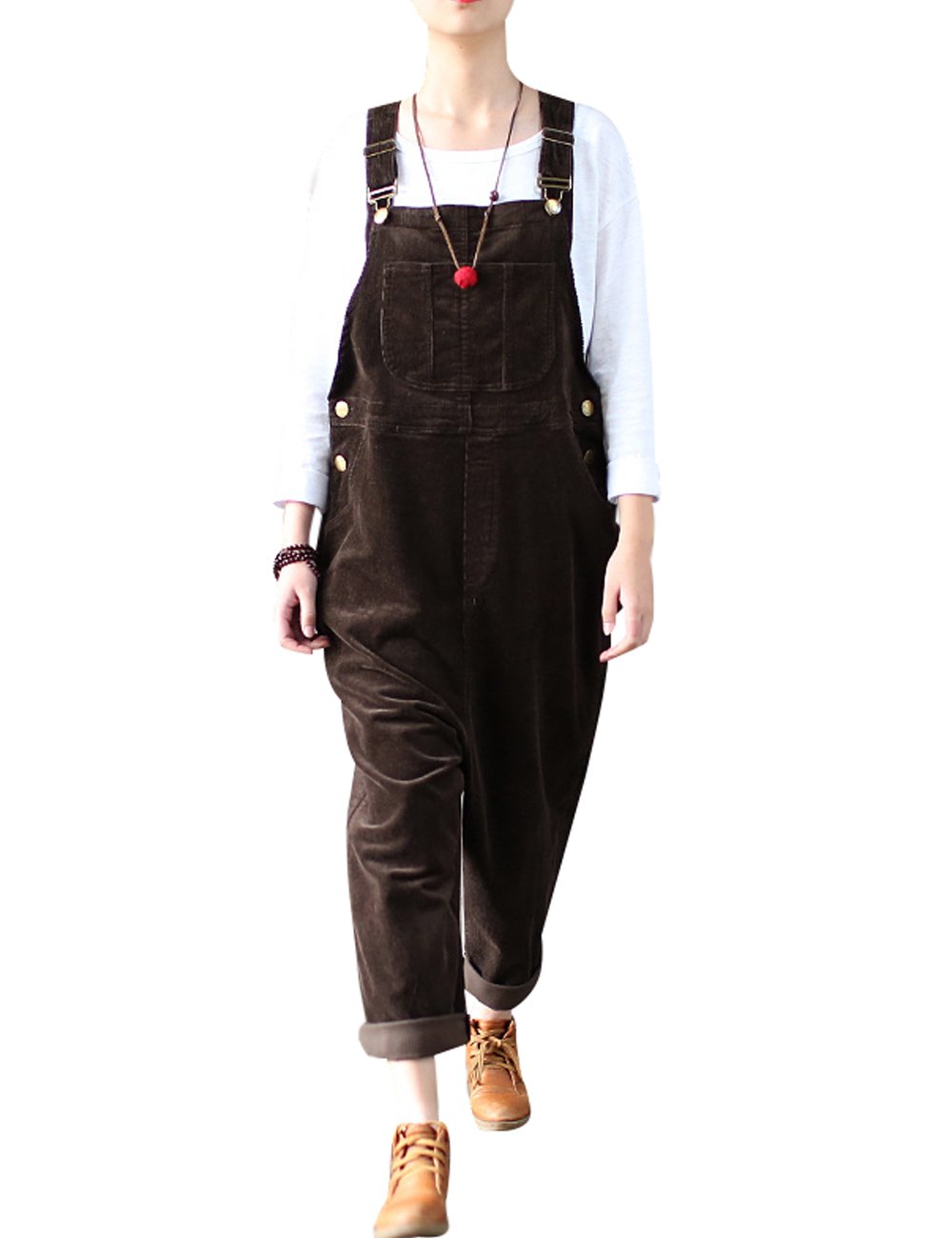 Mujer Invierno Otoño Mono de pana vintage Monos sin mangas Peto