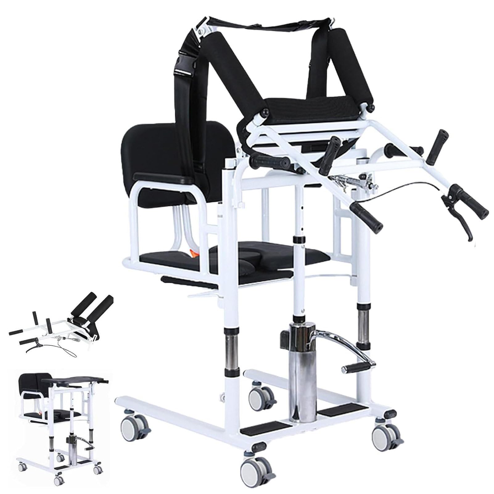 Silla de traslado de Pacientes para Uso doméstico, Silla elevadora hidráulica para Pacientes, Adecuada para Personas discapacitadas, con Asiento Dividido a 180°, cuña y cojín, 440 LB Black
