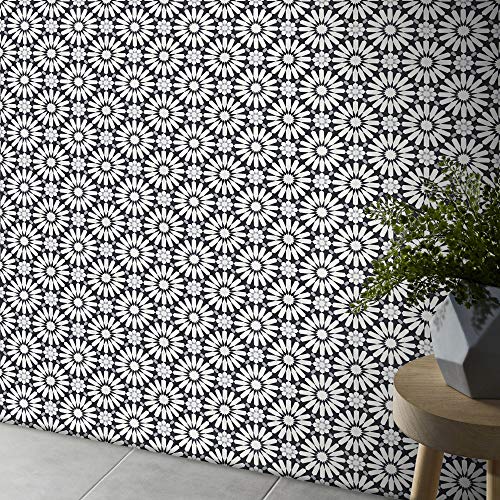 Moroccan Mosaic & Tile House Ctp54-01 Alhambra Handmade Cement Tile, 8''X8'', Black/White/Gray #TOP1