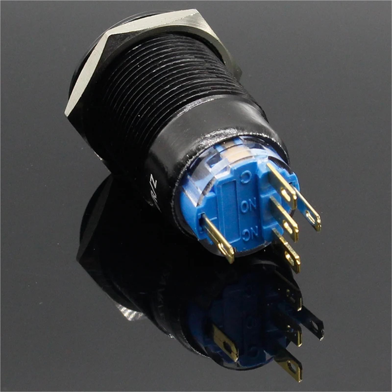 Interruttore a pulsante momentaneo/a scatto con LED di controllo di potenza, nero, in allumina metallica da 19 mm(3,Locking,5V)