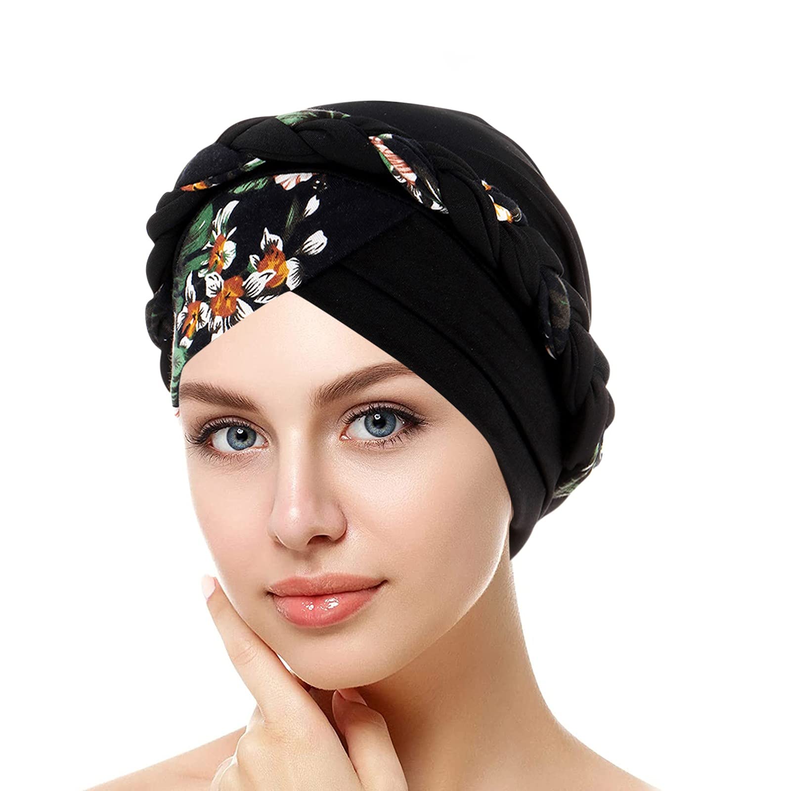 Zhiyao Turban Women's Muslim Turban Headwrap Stretch Beanie Hat Scarf Turban Wrap Summer Headscarves Bandana India Hat Headwear for Chemo, Hair Loss Cancer, Chemotherapy 2023, black, One Size