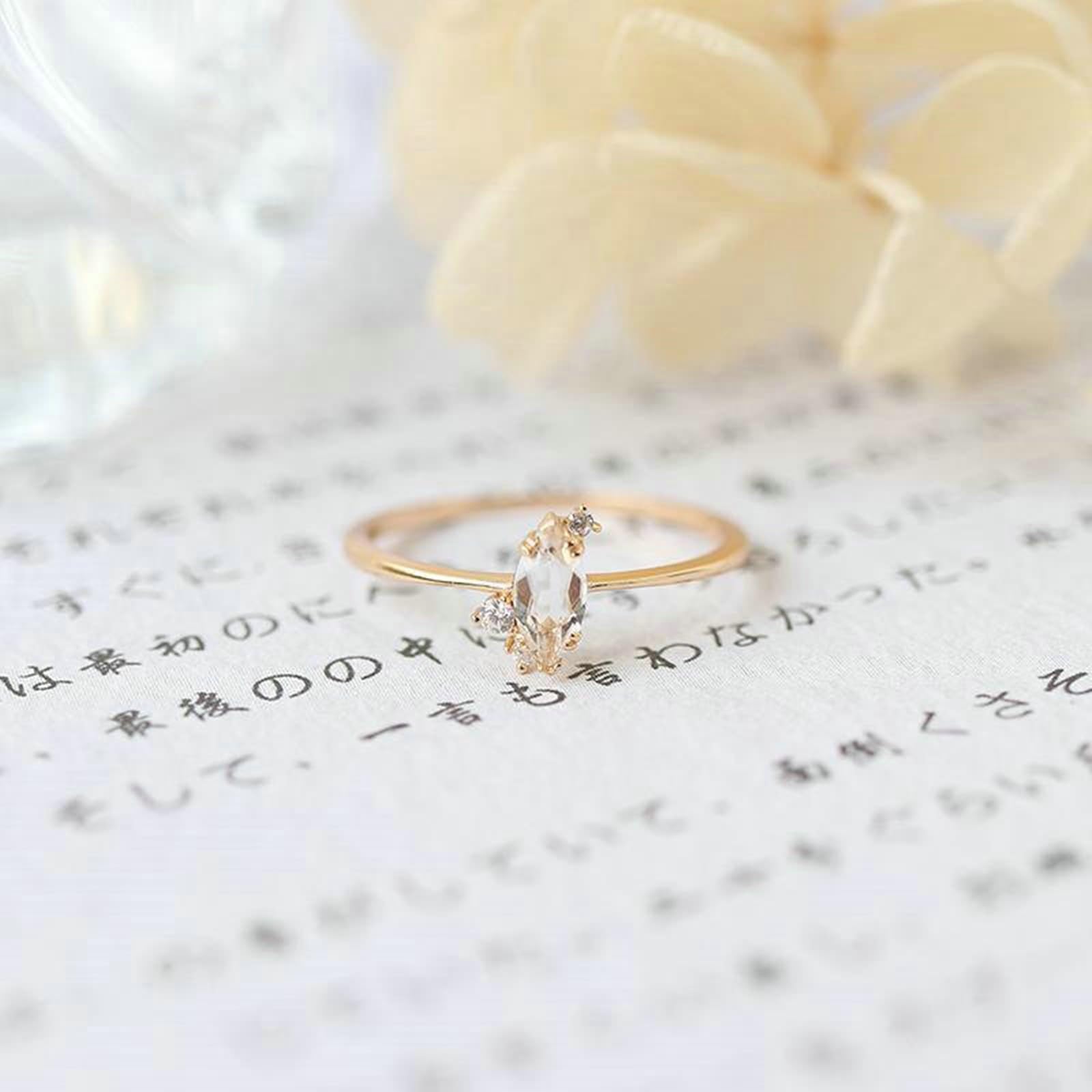 KnSam Gioiello in oro reale Au 375/585/750, anello solitario sottile con moissanite taglio marquise, anello di fidanzamento in oro giallo 9 K/14 K/18 K, misura 47-65