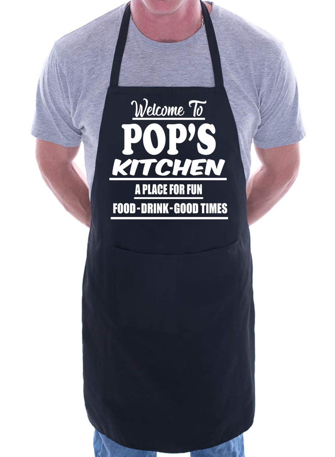 Print4U Welcome To Pop's Kitchen Cooking Apron Novelty Gag Gift Fathers Day Present For Men Black