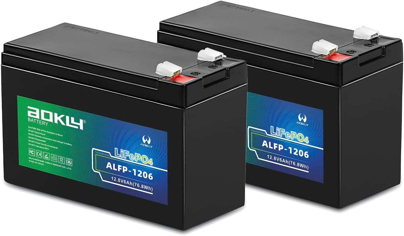 2Packs 12V 6Ah Battery, 4000+ 12 Volt Deep Cycles LiFePo4 6Ah Battery Lithium Lightweight Rechargeable for Fish Finder, UPS
