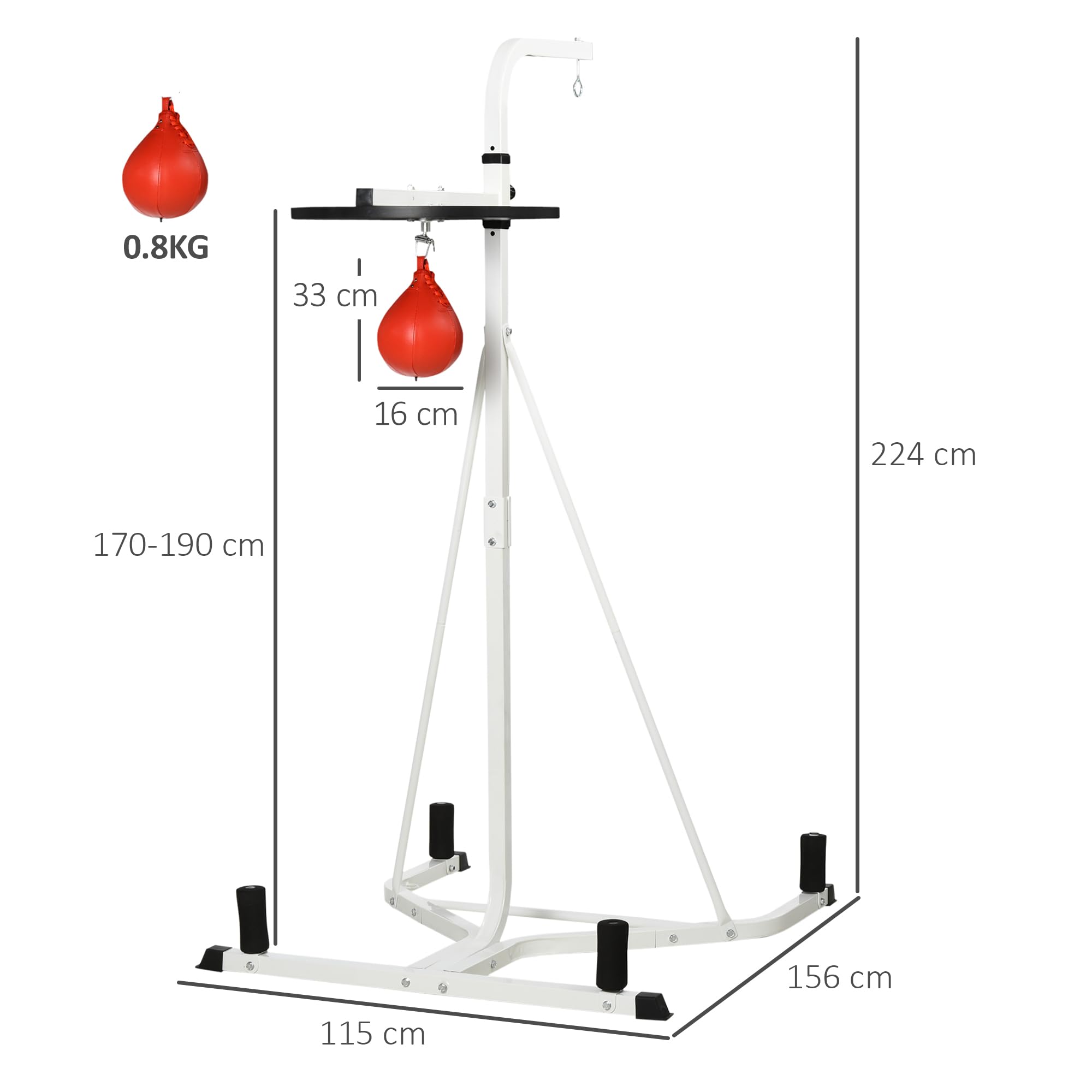 HOMCOM Soporte para saco de boxeo sobre pies autoportantes 2 en 1 con bulbo de velocidad regulable en altura plato redondo, robusto equipo de entrenamiento de acero para el hogar blanco
