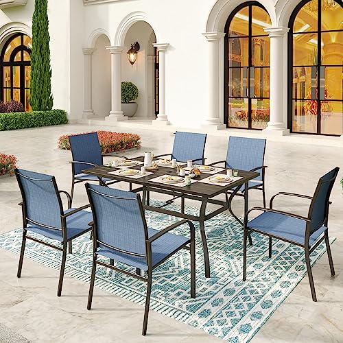 Sunshine Valley 6 Piece Blue Outdoor Dining Chairs,Rectangular Steel Dining Table With 1.57" Umbrella Hole,Patio Dining Set For Outdoor Kitchen Lawn Garden,Bistro,Deck,Patio Dining Set 7 Pcs. #TOP21