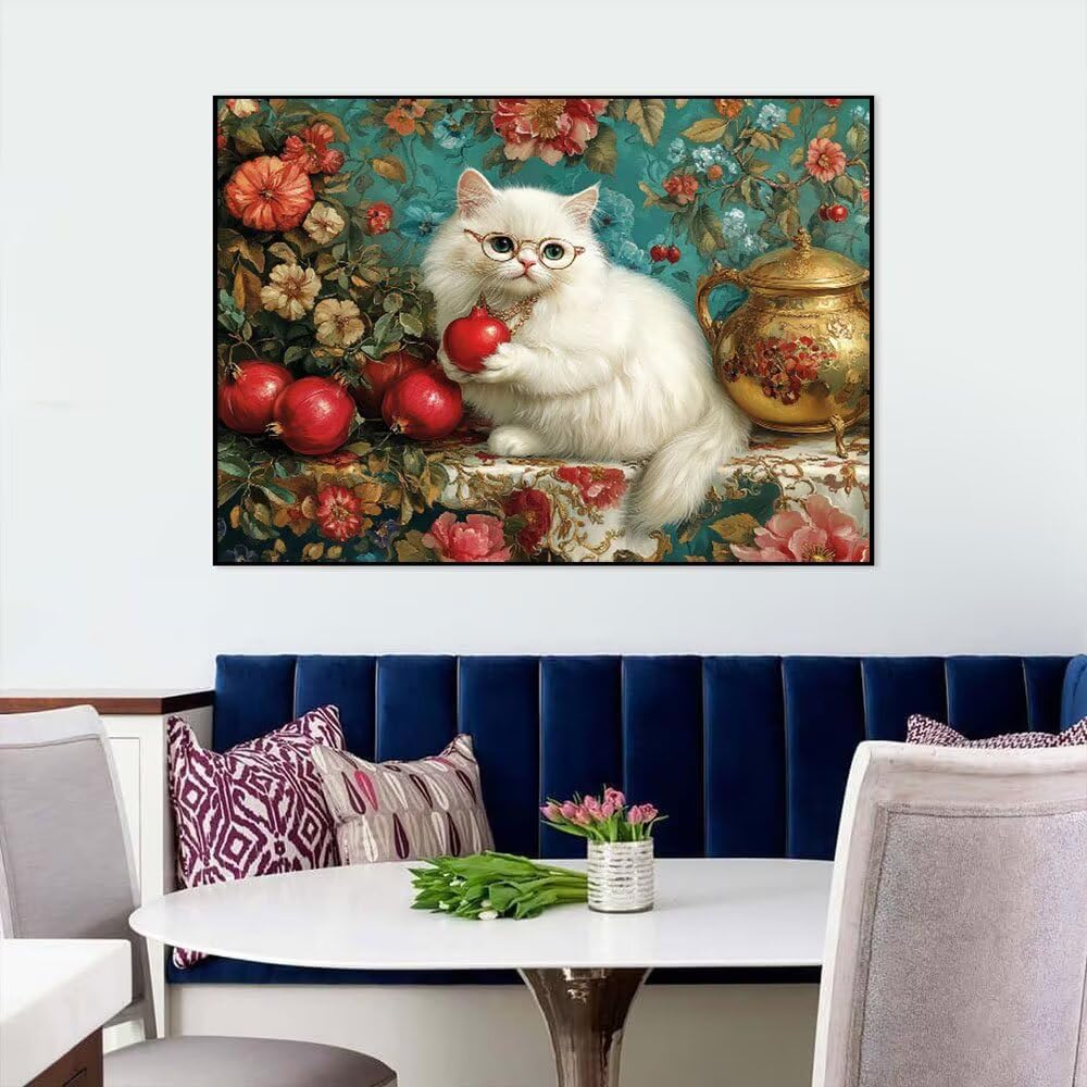 Malarstwo diamentowe dla dorosłych, zestaw do malowania diamentami, biały kot, zestaw "zrób to sam", dla początkujących dzieci, zestaw do majsterkowania, odpowiedni na relaks, prezent, dekoracja