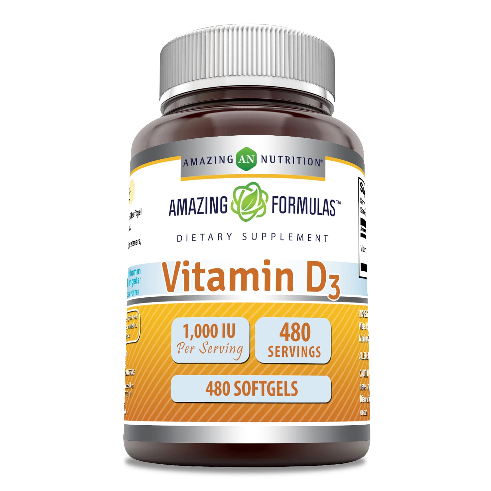 Amazing Formulas Vitamin D3 1000 IU Softgels Supplement | Non-GMO | Gluten Free | Packaged in USA (480 Count)