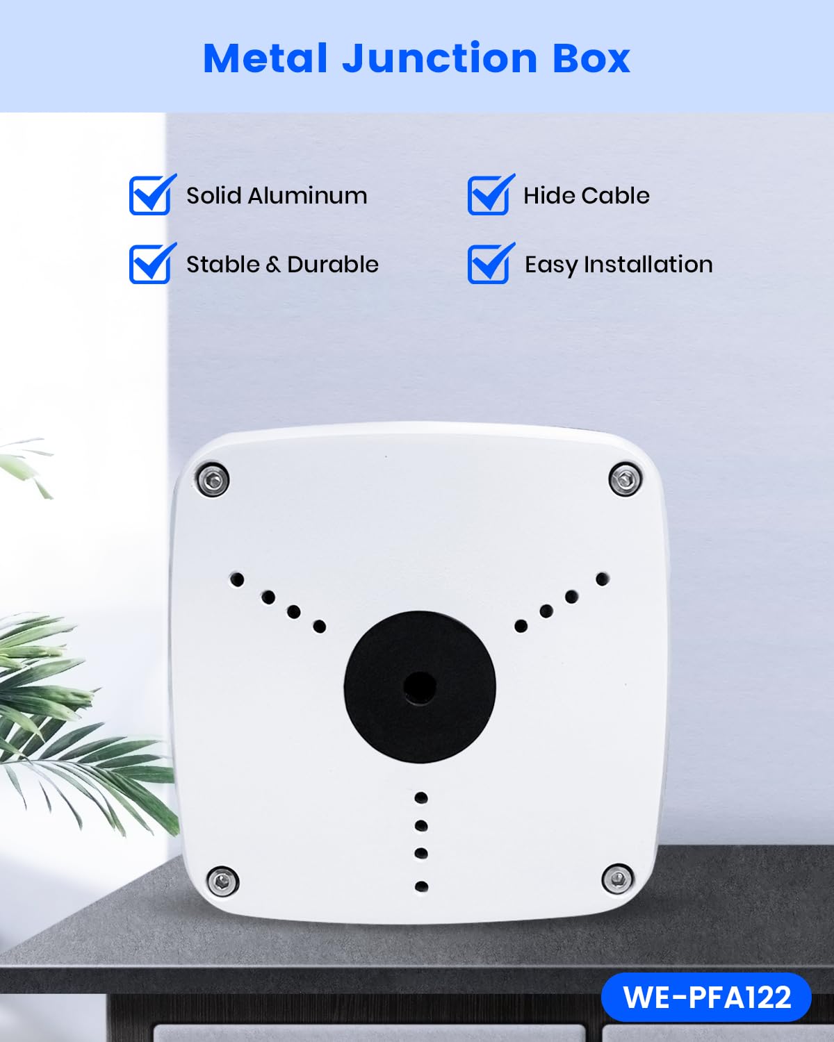 WE-PFA122 Boîte de jonction en aluminium pour caméras IP Dah Bullet, support de montage étanche avec dissimulation de câble, blanc (lot de 1)