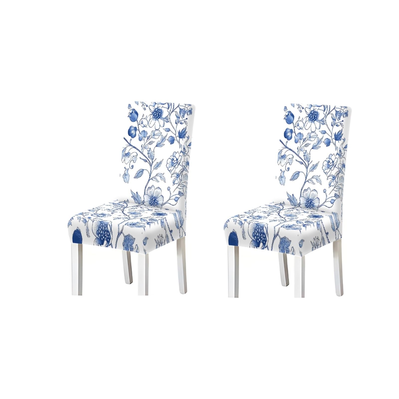KXUAUV Blue White Floral Chair Covers Set Of 2/4/6, Stretch Dining Chair Slipcovers, Toile Chinoiserie Farmhouse Decor Seat Protectors for Restaurant Hotel Party(2PCS Chair cover)