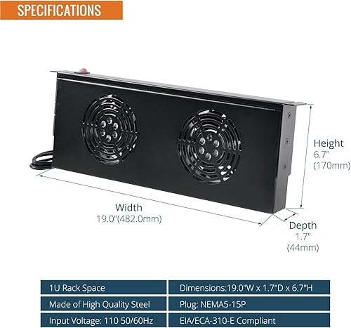 Miniatura 2 de Tecmojo Rack Gabinete Montado Servidor 1U 2 Unidad de Ventilador Sistema de Enfriamiento Flujo de Aire de Escape para Refrigeración AV, Cine en