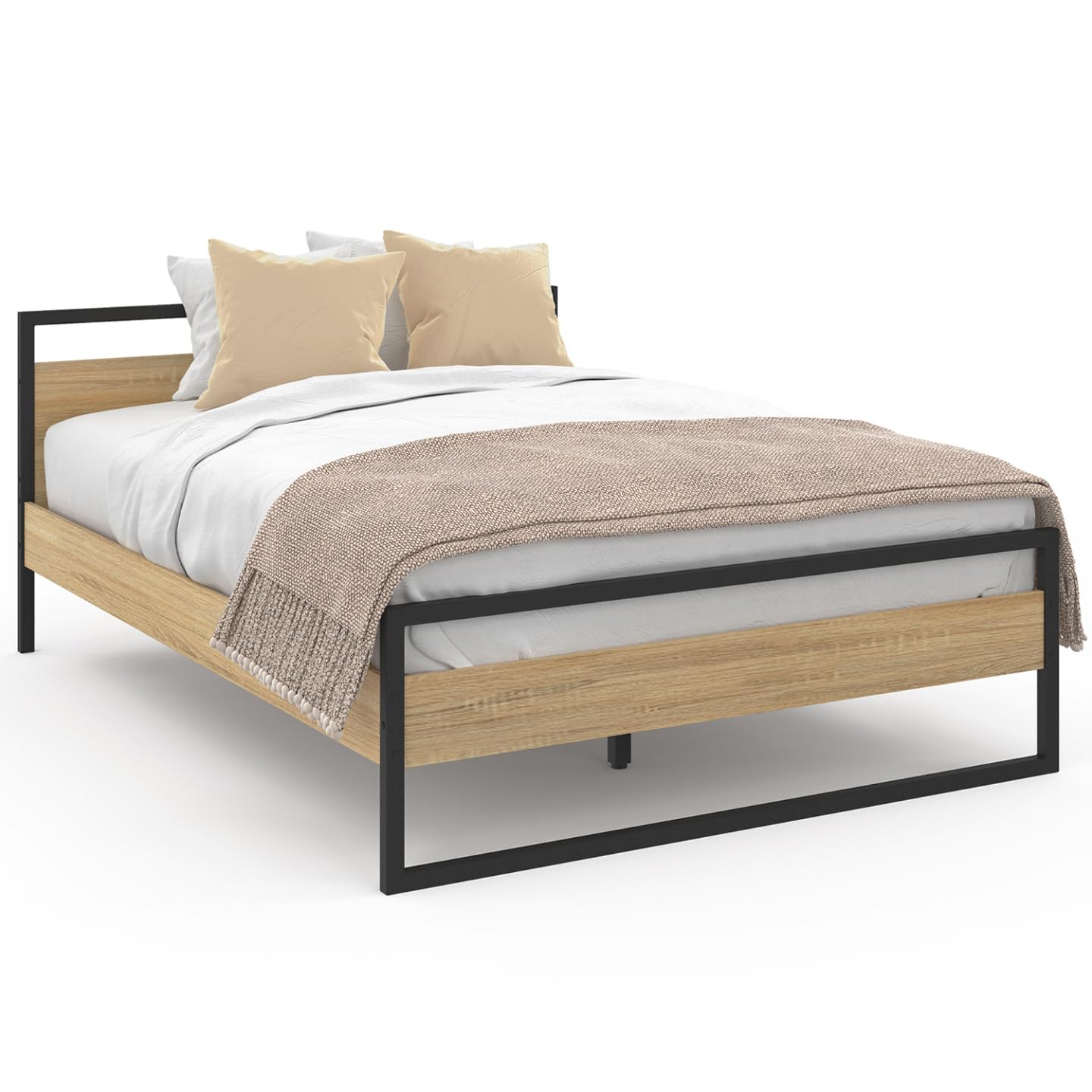 IDMarket - Lit Double Industriel Detroit avec tête de lit et sommier 140 x 190 cm Bois et métal Noir