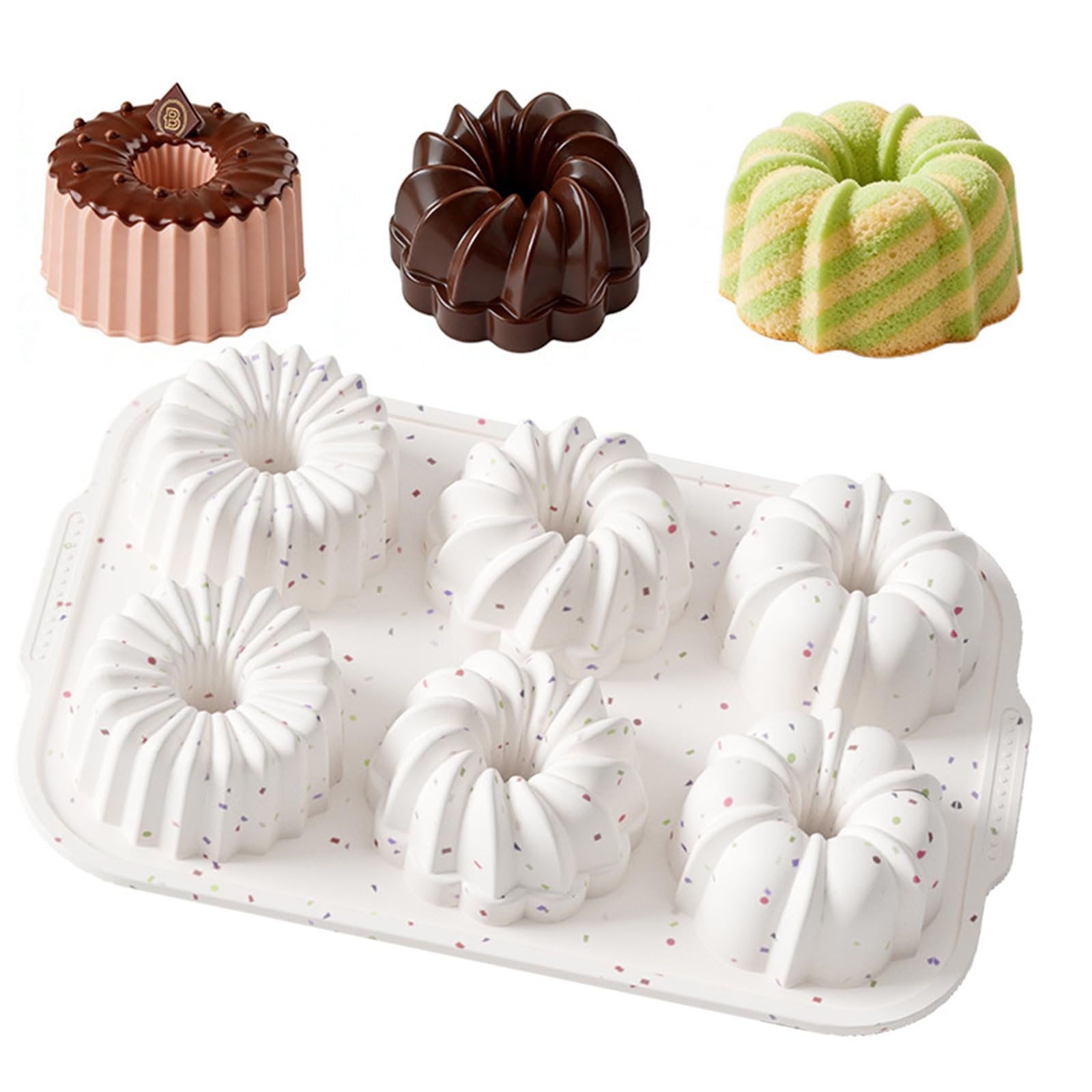 Oxxggkao 6 Cavity Fluted Tube Cake Molds Silicone Muffins Pan for Baking Cupcakes and Small Cakes Food Grade Safe Easy Releases Bakeware