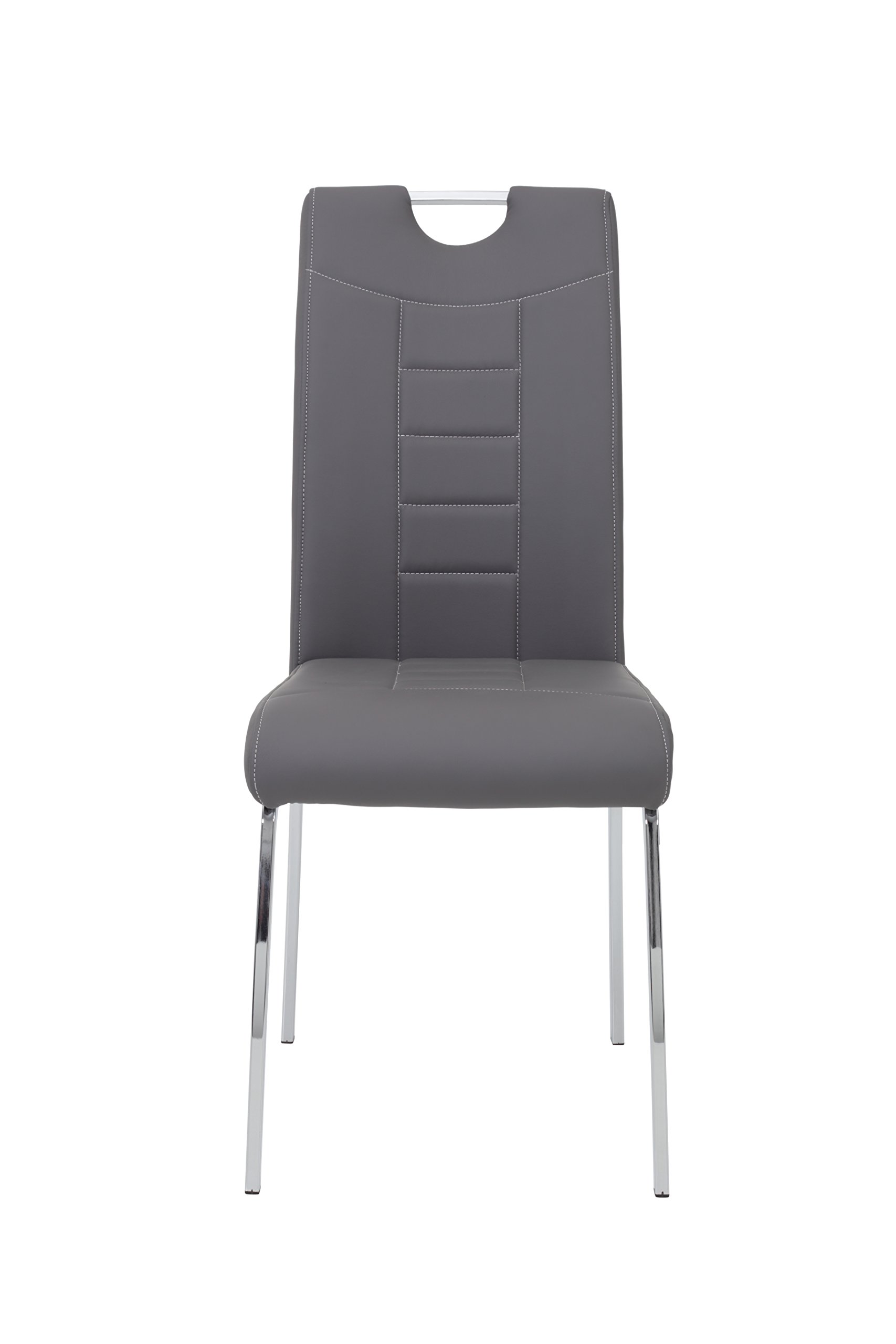 Hela Tische, 4er Set Esszimmerstuhl Andrea, Bezug Kunstleder Grau, Rundrohgestell Chrom, 100x43x64 cm