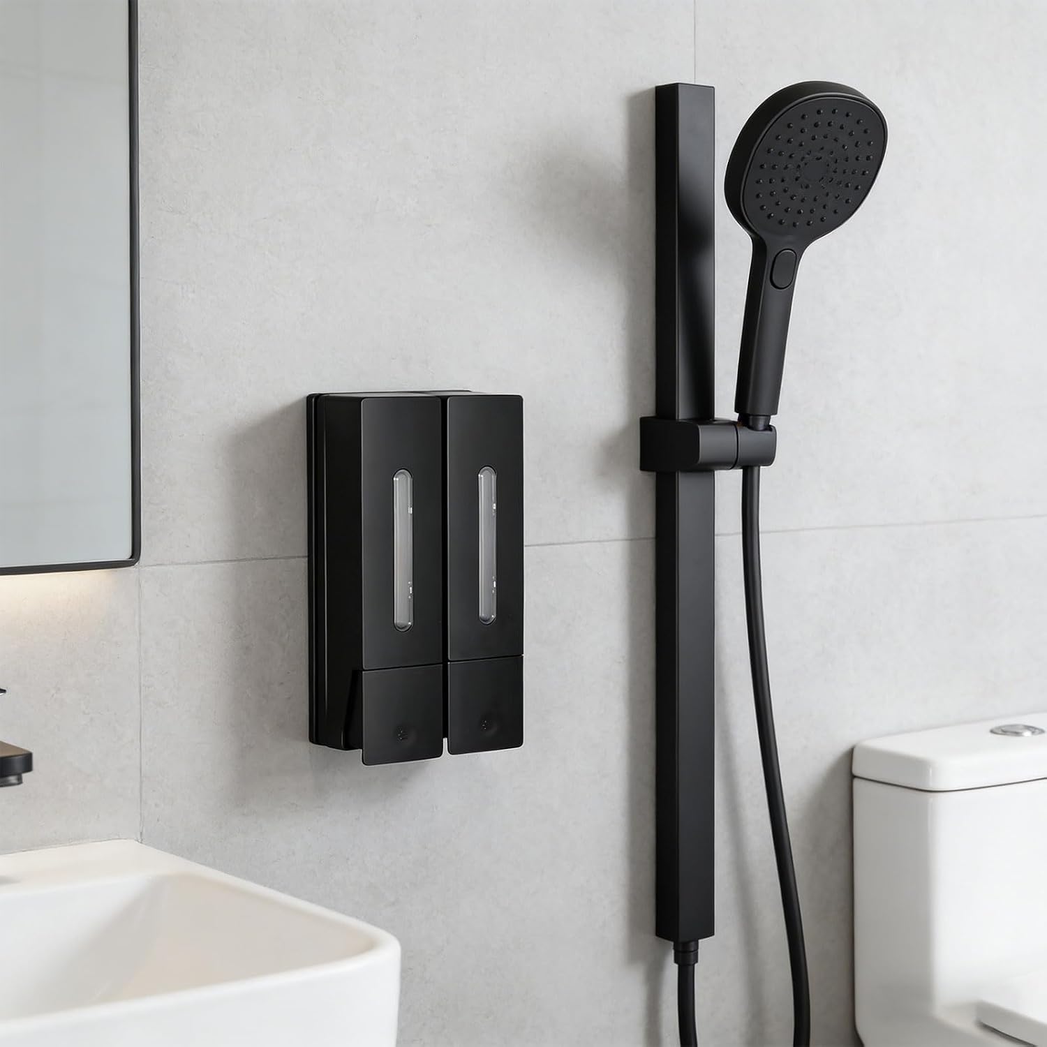 of 2 Wall Mounted Shampoo Dispenser for Shower with Simple Press Structure 800ml Capacity ABS Bathroom Storage Modern Bathroom Planner