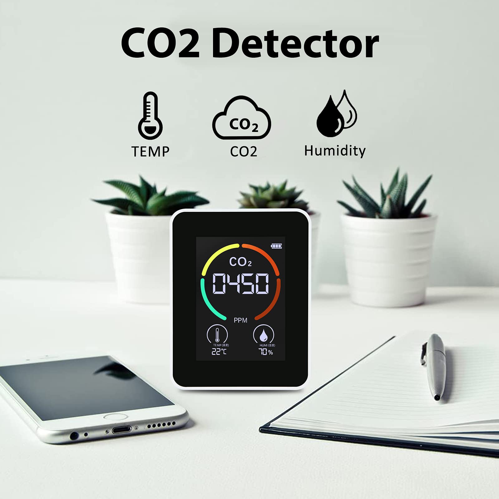 Buy Air Quality Monitor Indoor, CO2 Detector, 3 in 1 Air Pollution CO2