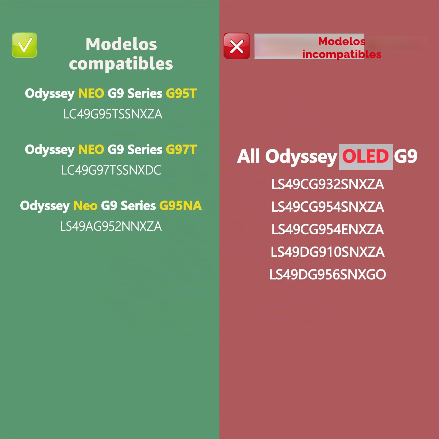 Odyssey - Adaptador de montaje G9 compatible con Samsung Odyssey Neo G9 de 49 pulgadas G95T G97T G95NA Soporte de pared curvado para monitor LC49G95TSSNXZA LC49G95TSSNXZA LS49AG952NNXZA