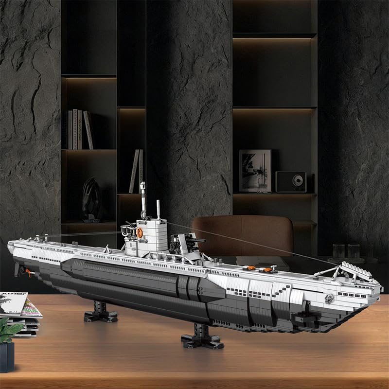 YILETKC Submarine Schiff Bausteine, 3987 Teile U-förmiges U-Boot Klemmbausteine Modell Bausatz, Militär Schiffe Modular Konstruktionsspielzeug, Militär Bauspielzeug für Erwachsene